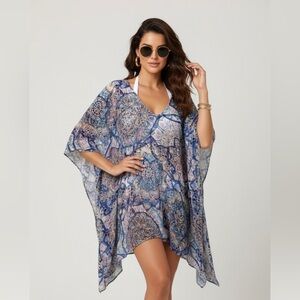 Chic Blue Patterned Swim Cover-Up